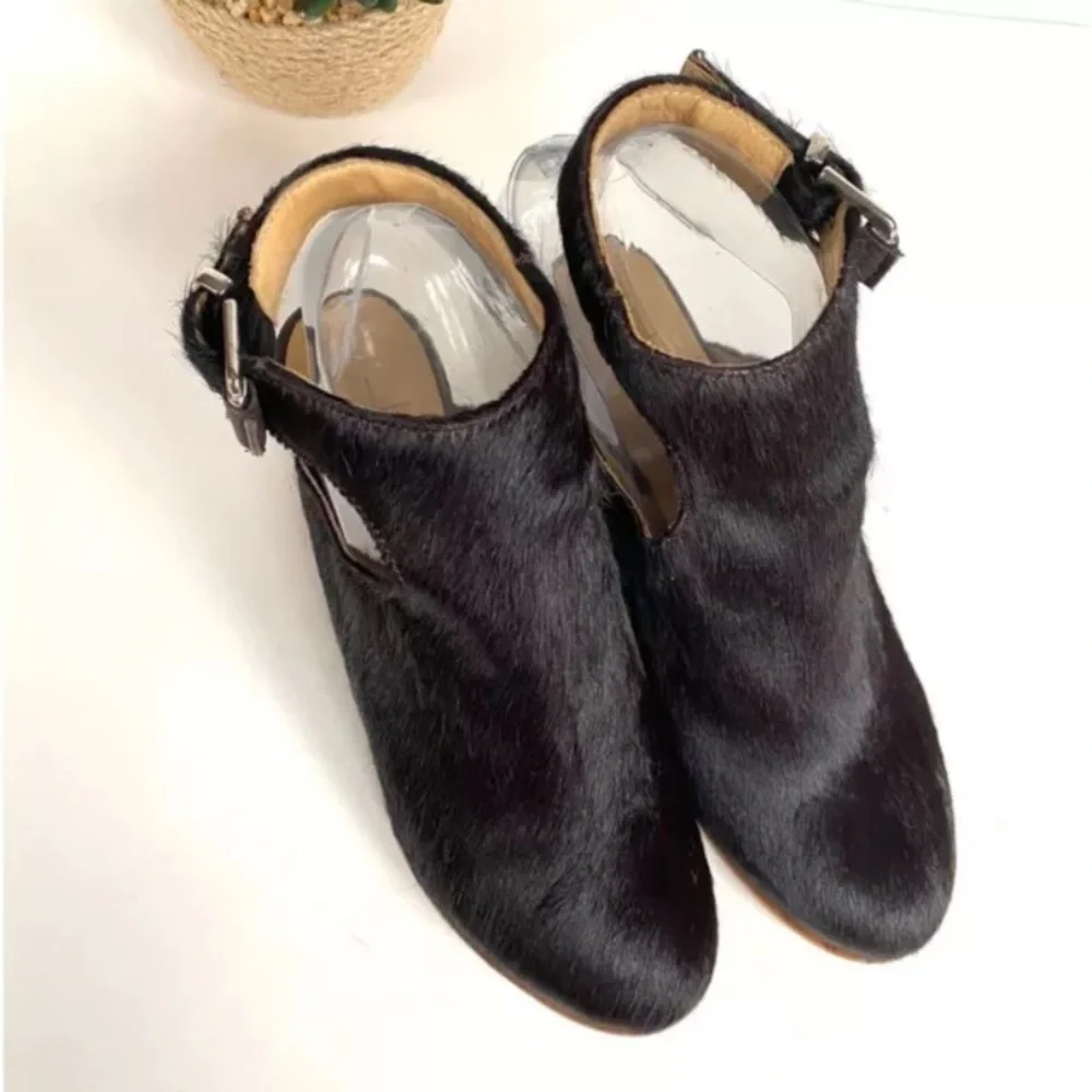 Thakoon Dark Brown Calf Hair Slingback Ankle Booties Block Heel EU 37